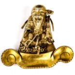 A Vintage Chinese figural Shou Lao God of Longevity brooch, unmarked silver-gilt settings, brooch