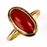 A Vintage Continental 18ct gold coral ring, setting height 15.8mm, size O, 1.8g Ring has probably
