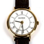JEAN PIERRE - a Vintage 9ct gold quartz wristwatch, white dial with Roman numeral hour markers, case