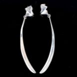 LAPPONIA - a pair of Vintage Finnish stylised sterling silver fold pendant earrings, hallmarks 1989,