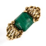 A late 20th century Greek 9ct gold malachite dress ring, setting height 9mm, size N, 3.6g No