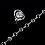 A Finnish sterling silver cubic zirconia bracelet, maker's marks NX, length 19cm, and a similar