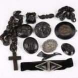 Various Victorian and other jewellery, including vulcanite cross pendant necklace, French jet