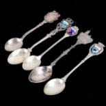 5 x souvenir spoons, including some silver and enamel, 1.5oz total (5) Lot sold as seen unless