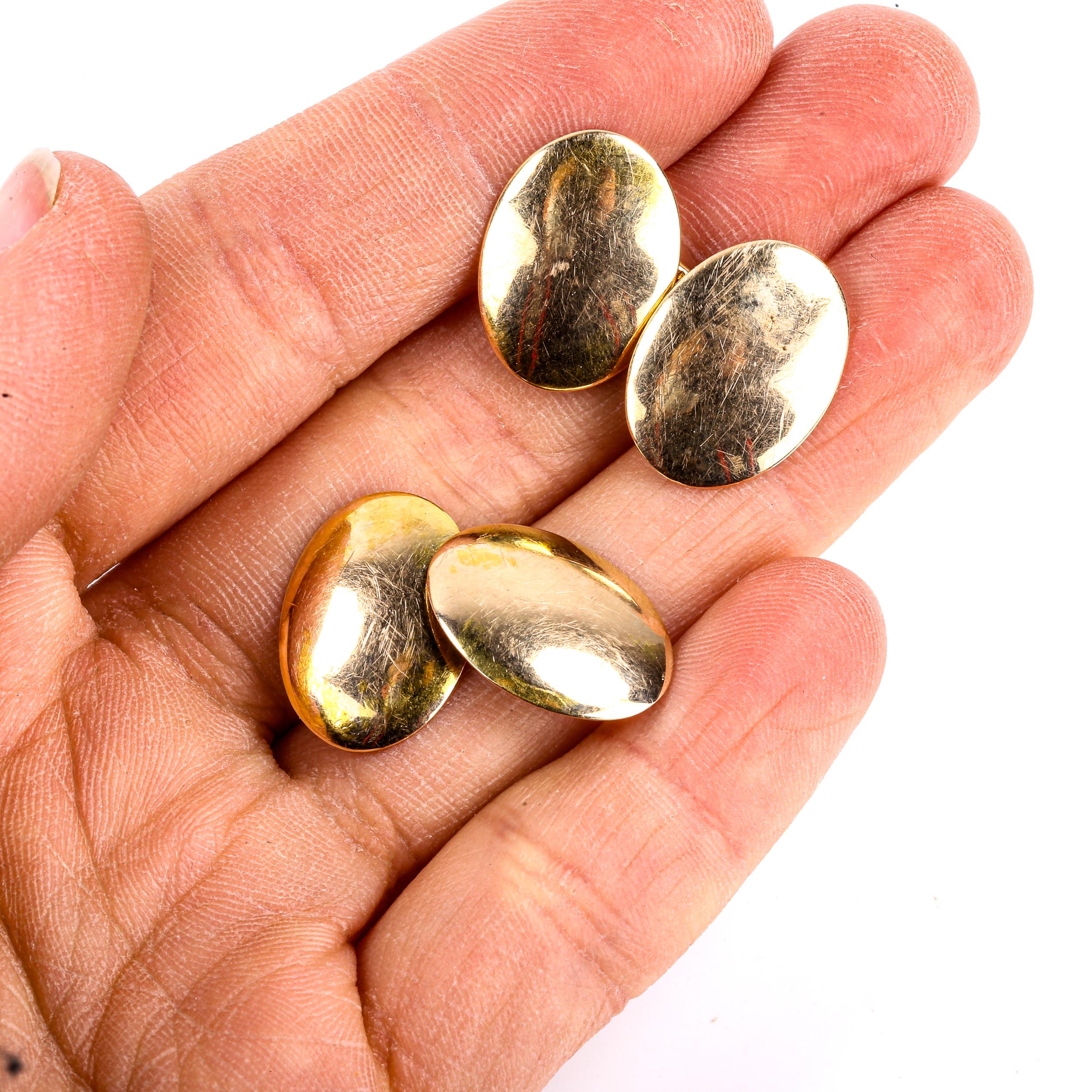 A pair of Victorian 15ct gold oval bombe cufflinks, possibly by John Taylor, hallmarks London - Image 4 of 4