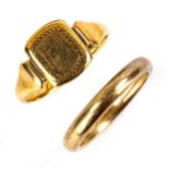 2 x mid-late 20th century 9ct gold rings, comprising signet and wedding band, both size N, 5g