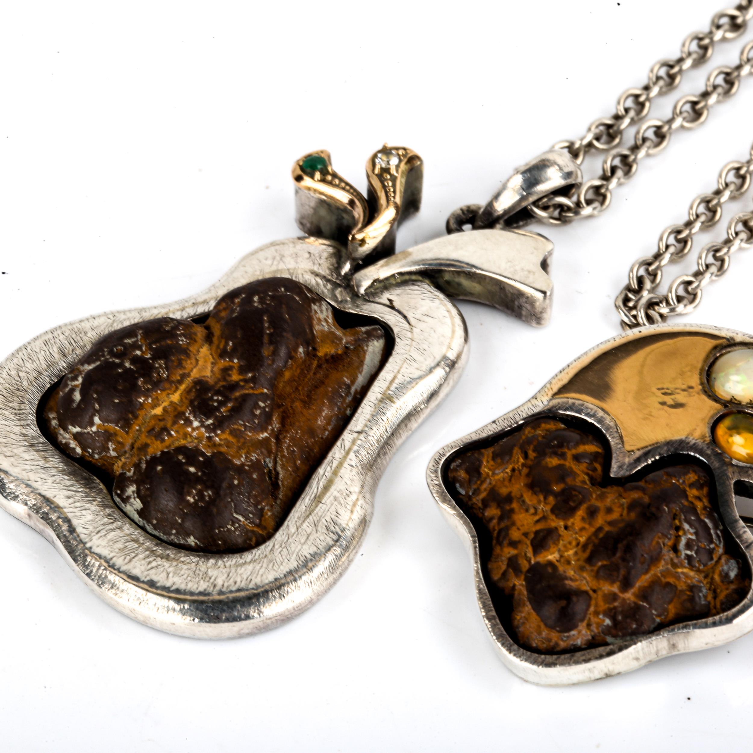 2 pieces of silver-mounted coprolite (fossilised dinosaur faeces) jewellery, comprising pendant - Image 2 of 4