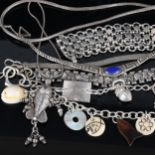 Various handmade silver jewellery, including Indian bracelet, English heart bracelet etc, 257.7g