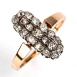 An Edwardian unmarked rose gold oval diamond cluster ring, set with old-cut diamonds, total