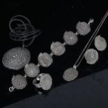 A Scandinavian sterling silver spiral pattern demi-parure, comprising 2 x pendant necklaces,