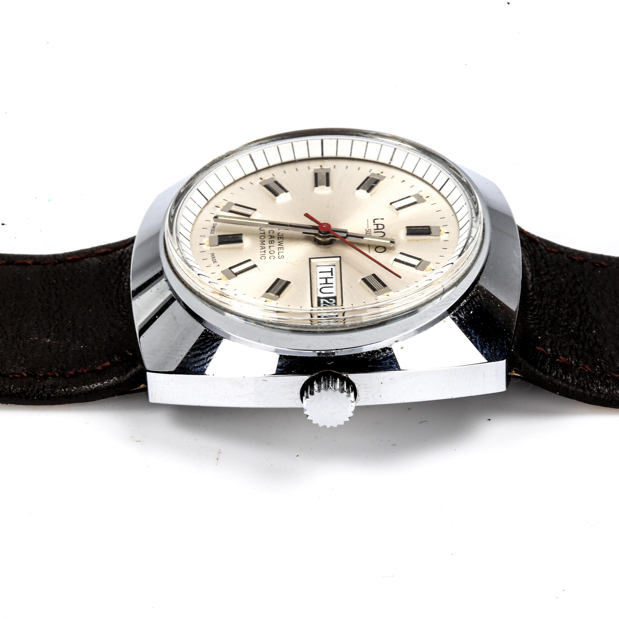 LANCO - a Vintage stainless steel automatic wristwatch, silvered dial with baton hour markers and - Image 3 of 5