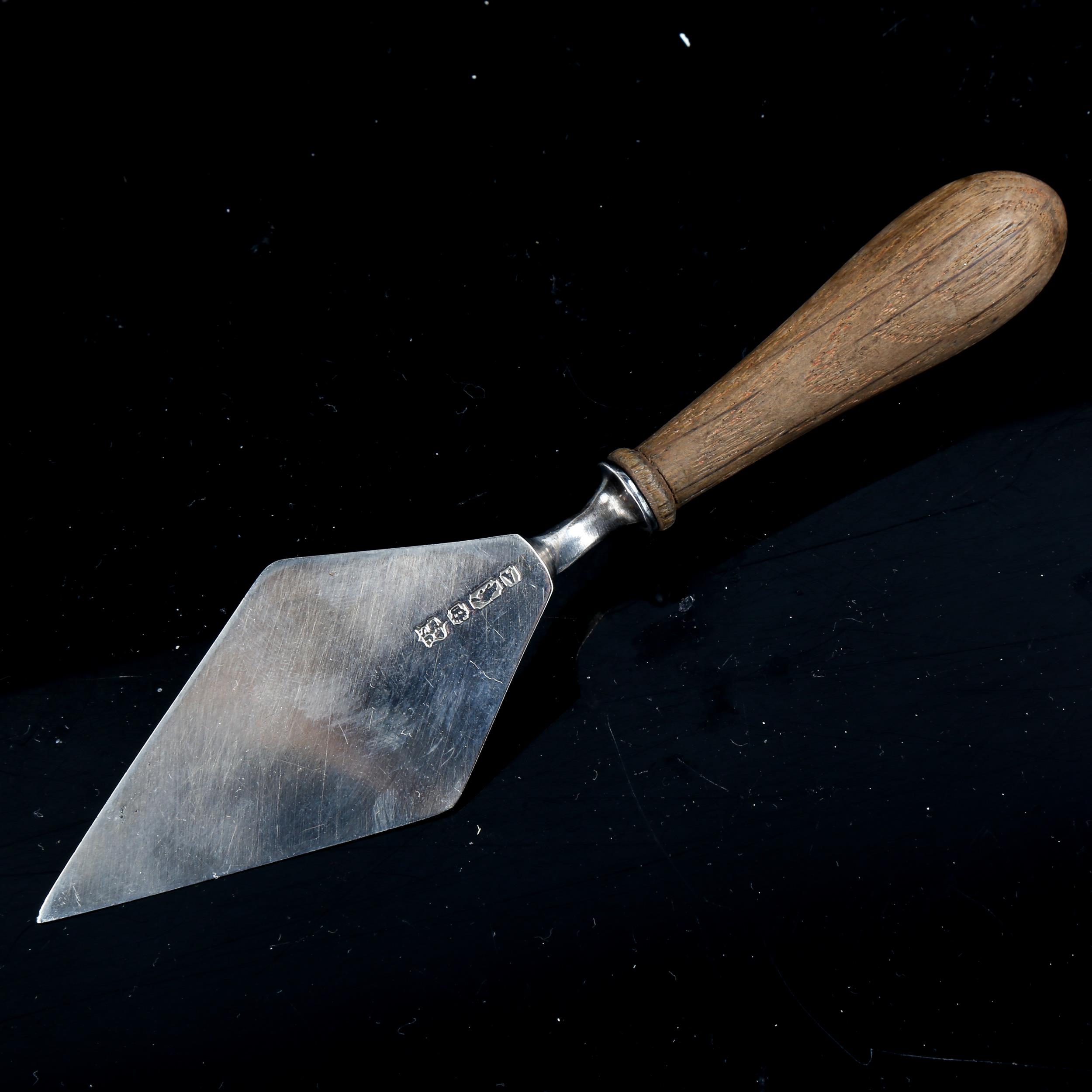 A small novelty silver plated gardening trowel, with turned wood handle, maker's marks J S and S, - Image 2 of 4