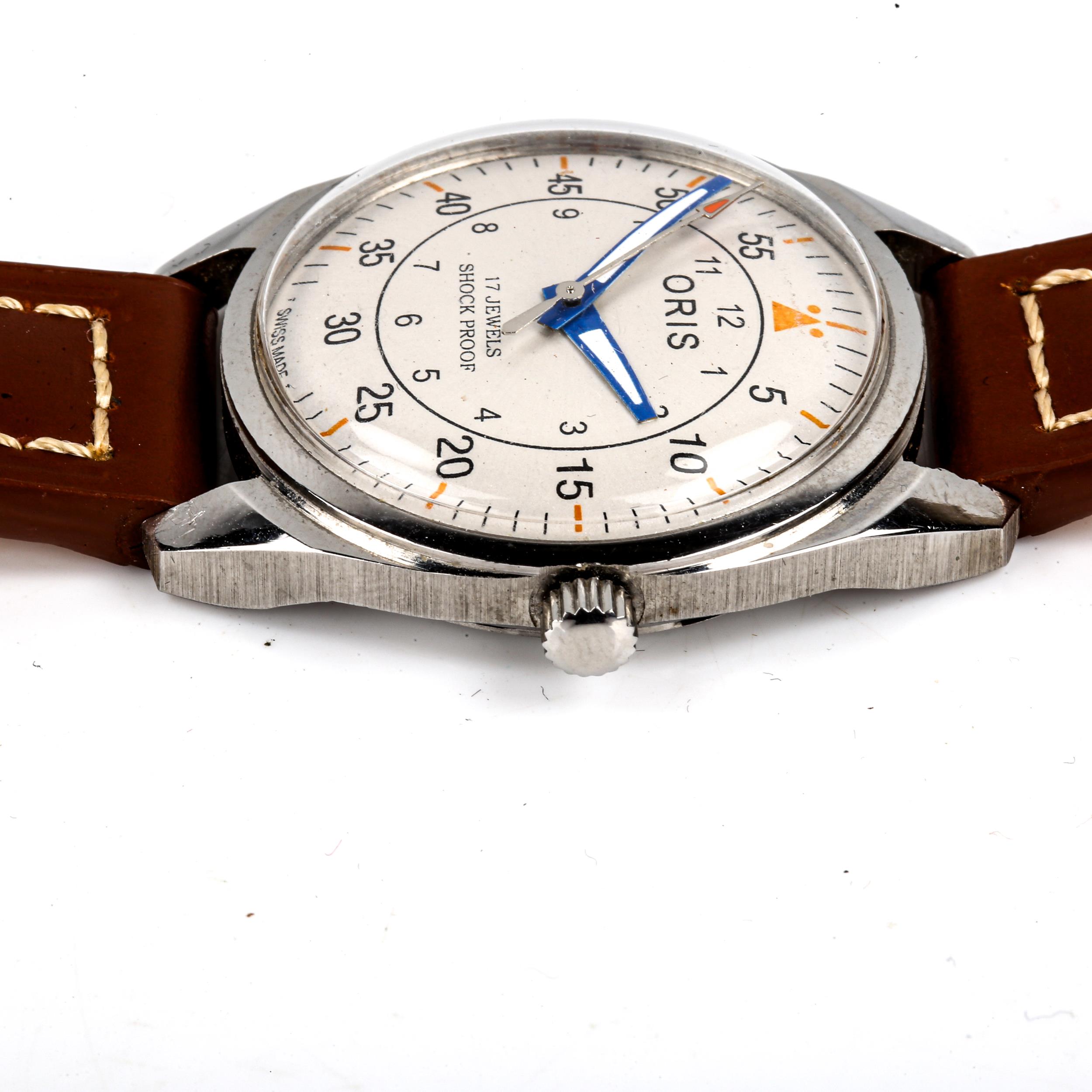 ORIS - a Vintage stainless steel mechanical wristwatch, silvered dial with outer minutes ring and - Image 4 of 5