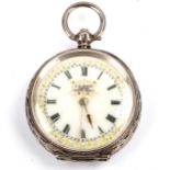 A Swiss silver open-face key-wind fob watch, retailed by C H Moody of Crewe, white enamel dial