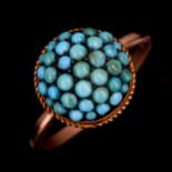 An Antique unmarked gold turquoise bombe panel ring, setting height 12.3mm, size P, 2.9g Ring has