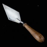 A small novelty silver plated gardening trowel, with turned wood handle, maker's marks J S and S,
