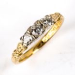 An 18ct gold 3-stone diamond ring, platinum-topped set with modern round brilliant-cut diamonds,