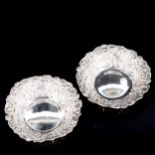 A pair of Victorian silver bon bon dishes, relief embossed foliate and lattice decoration, by