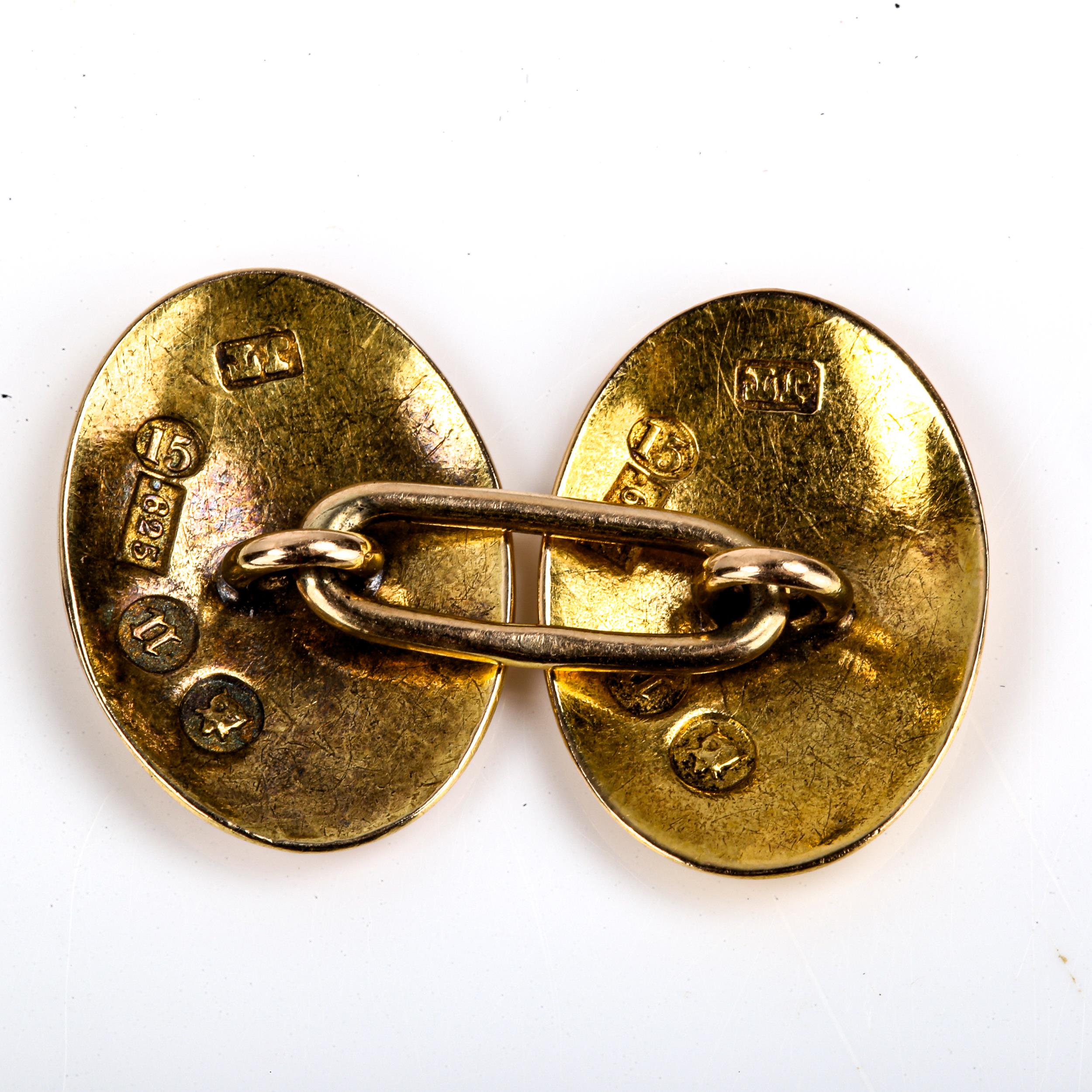 A pair of Victorian 15ct gold oval bombe cufflinks, possibly by John Taylor, hallmarks London - Image 2 of 4