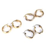 3 x pairs of 9ct gold hoop earrings, 7.4g total (3 pairs) No damage or repairs, settings lightly