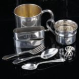 Various American sterling silver, including a pair of oval napkin rings by Gorham, dollar sign money