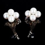 MIKIMOTO - a pair of Vintage Japanese silver and cultured pearl earrings, with screw-back