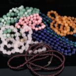 8 x polished gemstone bead necklaces, including lapis lazuli, garnet, rose quartz etc Lot sold as