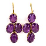 A pair of late 20th century 9ct gold amethyst drop earrings, set with oval mixed-cut amethyst with