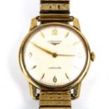 LONGINES - a Vintage 9ct gold automatic bracelet watch, ref. 7004, circa 1960s, silvered dial with