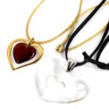 LALIQUE - 2 modern glass heart pendant necklaces, largest width 66.2mm, both boxed (2) No damage,