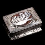 An Antique Dutch silver rectangular table snuffbox, with inset relief carved cameo panel and