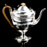 A George III silver coffee pot, urn form with bulbous body, curved spout, pedestal base, bright-