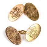 A pair of early 20th century 9ct gold oval cufflinks, by B H Joseph & Co, hallmarks Birmingham 1912,