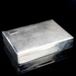 A George V silver cigarette box, rectangular form with engine turned decoration, by Harman Brothers,