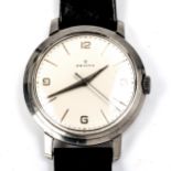ZENITH - a Vintage stainless steel mechanical wristwatch, silvered dial with quarterly Arabic hour