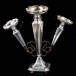 An Art Nouveau George V silver 3-branch table epergne, with removeable smaller bud trumpets and