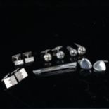 Various Danish silver jewellery, including cufflinks and tie clip, makers include Hermann