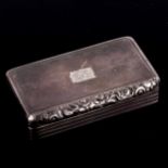 A George II silver snuffbox, plain rectangular form, with engine turned decoration and cast floral