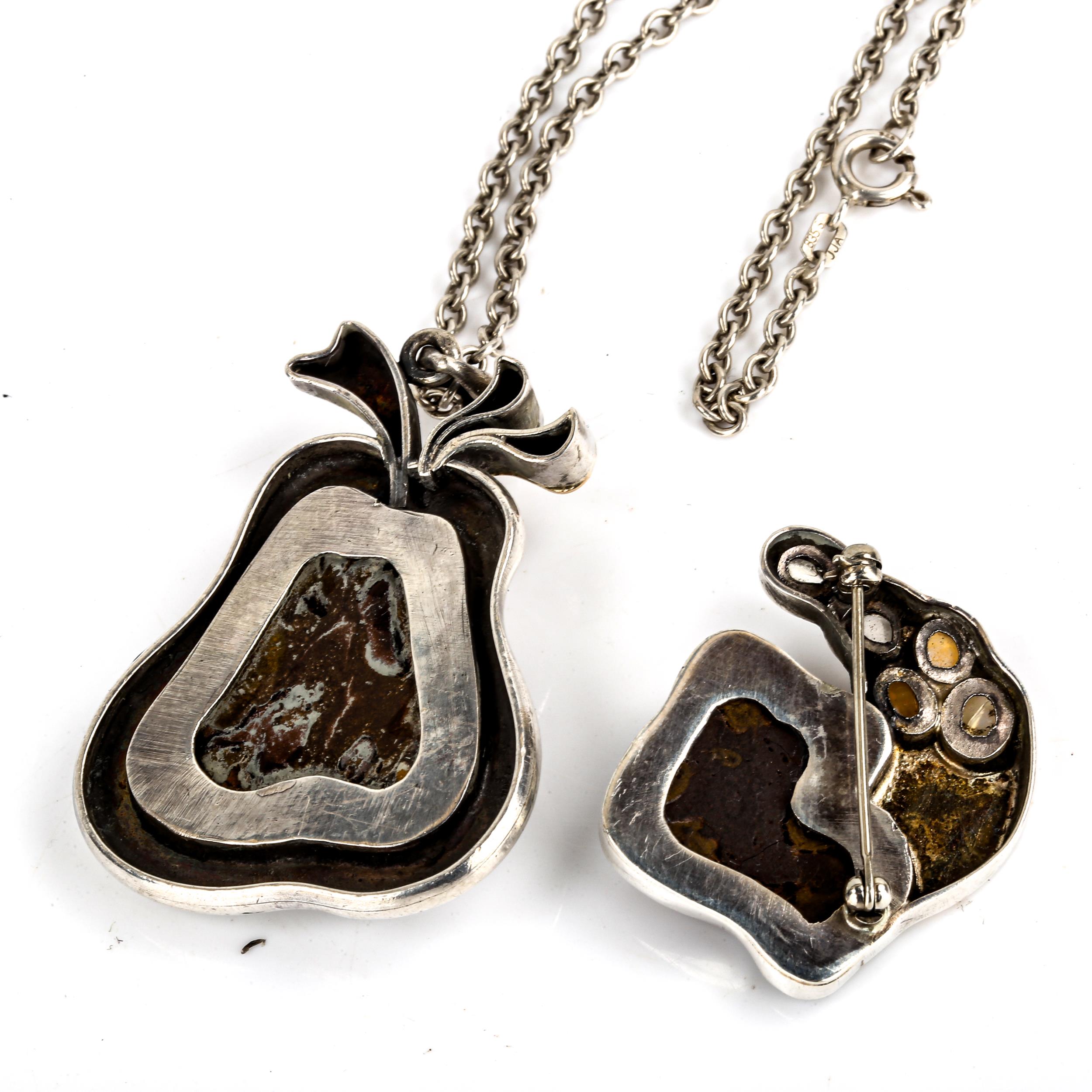 2 pieces of silver-mounted coprolite (fossilised dinosaur faeces) jewellery, comprising pendant - Image 4 of 4