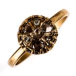 An Antique rose-cut diamond cluster ring, unmarked gold settings, setting height 10.1mm, size O, 2.