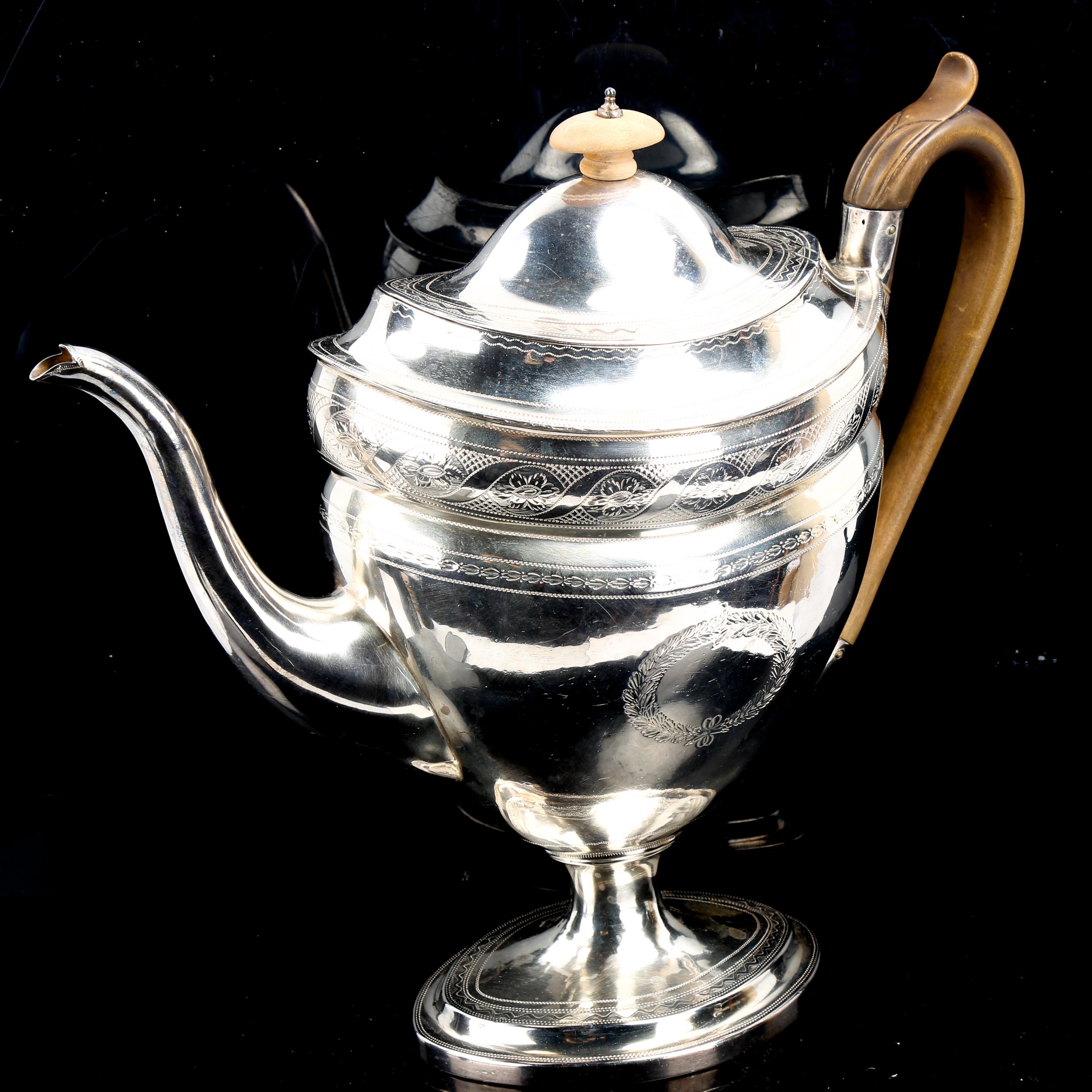 A George III silver coffee pot, urn form with bulbous body, curved spout, pedestal base, bright- - Image 3 of 4