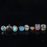 8 various handmade silver rings, 67.9g total (8) No damage, only general surface wear