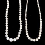 2 x Vintage graduated single-row pearl necklaces, with 9ct gold clasps, both 44cm long, 24.2g