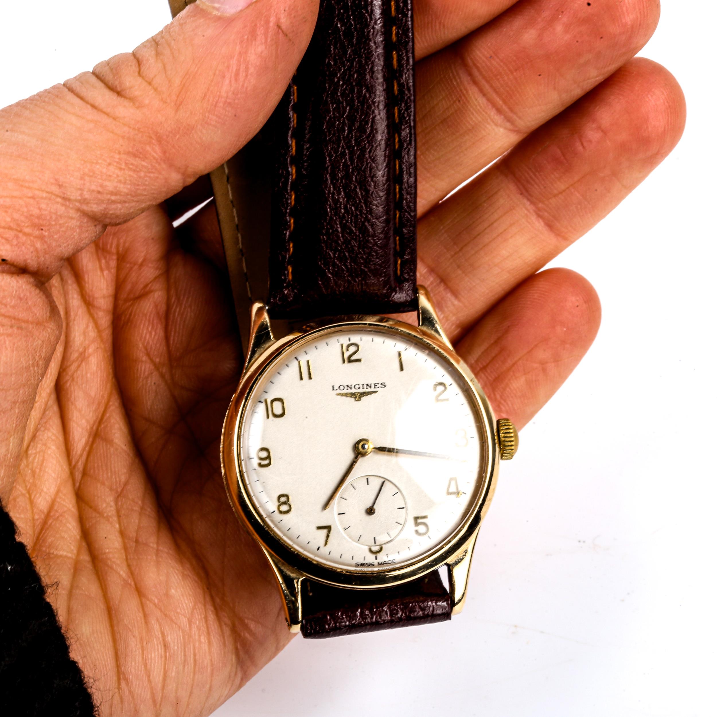 LONGINES - a Vintage 9ct gold mechanical wristwatch, ref. 13322, circa 1964, silvered dial with gilt - Image 5 of 5