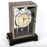 A Vintage Bulle electro-magnetic mantel clock, silver dial with Arabic numerals and stained oak