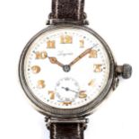 LONGINES - a First World War Period silver Officer's Borgel mechanical wristwatch, circa 1918, white