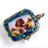 An Egyptian novelty silver and enamel miniature casket, with hand painted scene of sphynx and