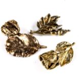 FLORA DANICA - 3 x Vintage Danish vermeil sterling silver floral brooches, including examples by