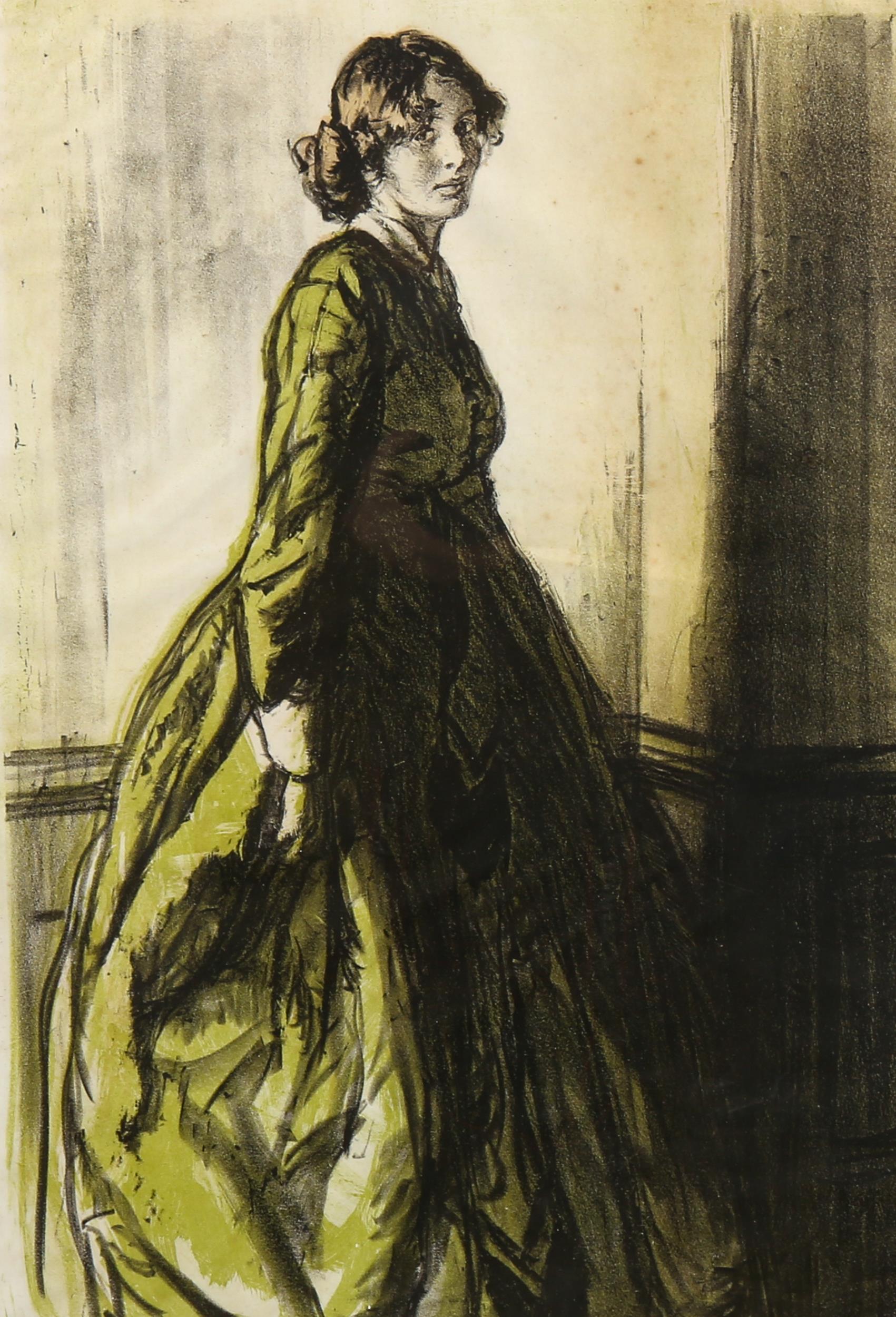 Gerald Spencer Pryse (1881 - 1956), colour lithograph, The Green Dress, signed in pencil, 44cm x