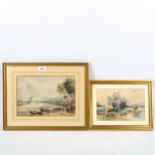 19th century watercolour, Continental harbour scene, 18cm x 26cm, and watercolour, river scene,